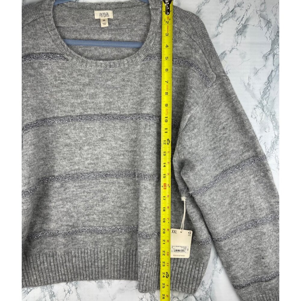 A.N.A Womens Size XXL Heather Grey Silver Striped Sweater - Picture 4 of 11